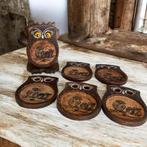 6x Vintage Jaren 70 Onderzetters Uil - Bohemian Folk Art, Ophalen of Verzenden, Gebruikt, Glas of Kopje
