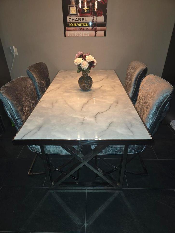 Eric Kuster Eethoek met 4 Croco Stoelen - 180x100, Huis en Inrichting, Complete eetkamers, Zo goed als nieuw, 4 tot 6 stoelen