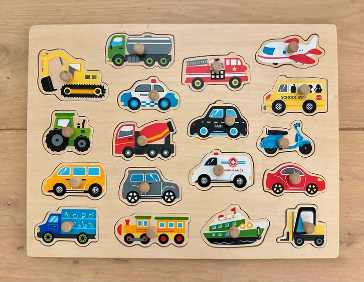 Mooie houten puzzel met voertuigen, Kinderen en Baby's, Speelgoed | Educatief en Creatief, Gebruikt, Puzzelen, Ophalen of Verzenden