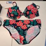 Schiesser bikini blauw / rood/gebloemd push up 44D nr 38666, Blauw, Bikini, Ophalen of Verzenden, Zo goed als nieuw