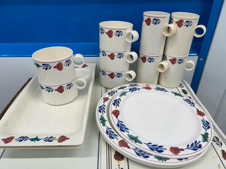 Boerenbont kunststof Servies - Borden, Kopjes, Schalen, Huis en Inrichting, Keuken | Servies, Gebruikt, Bord(en), Boerenbont, Aardewerk
