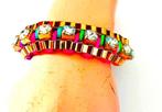 Multicolor Gevlochten gebreide armband heldere kristallen, Verzenden, Zo goed als nieuw