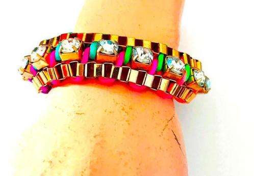 Multicolor Gevlochten gebreide armband heldere kristallen, Sieraden, Tassen en Uiterlijk, Armbanden, Zo goed als nieuw, Verzenden