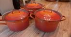 emaille pannen oranje , zeepbakje, voorraadbusjes., Huis en Inrichting, Ophalen, Gebruikt, Overige materialen, Pannenset