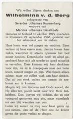 Wilhelmina v.d. Berg 1925 Nuland + 1968 Rosmalen, 42 jr, Verzamelen, Bidprentjes en Rouwkaarten, Verzenden, Bidprentje