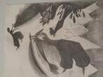 zwart wit stickman war, Antiek en Kunst, Kunst | Etsen en Gravures, Ophalen of Verzenden