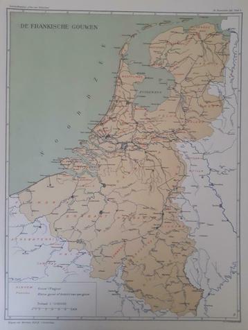 B068/ Plattegrond Nederland Frankische Gouwen littho 1929 beschikbaar voor biedingen