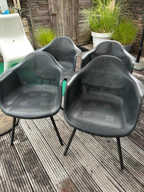 4 tuinstoelen / kuipstoelen antraciet, Tuin en Terras, Tuinstoelen, Gebruikt, Kunststof, Ophalen