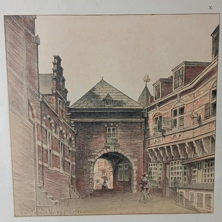 Hendrik Klijn Klyn prent 1895 De Vijgendam, Antiek en Kunst, Kunst | Etsen en Gravures, Ophalen of Verzenden