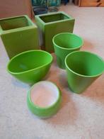 Zes lichtgroene bloempotten, Ophalen, Gebruikt, Rond, Aardewerk