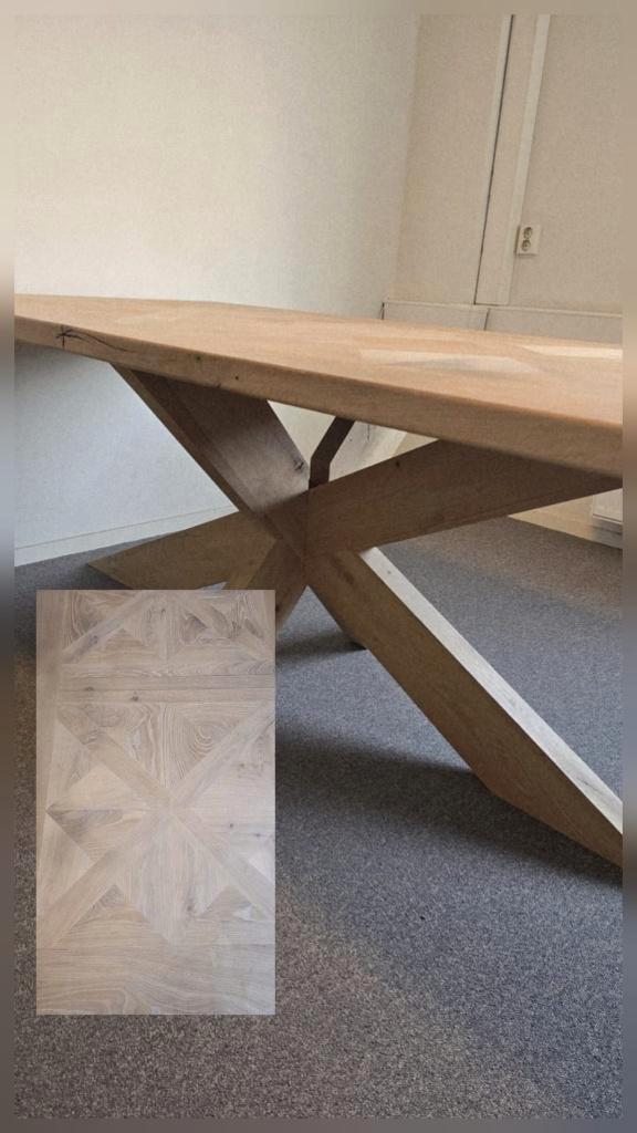Massief eiken design tafel 200x100 Ingelegd kasteelvloerblad, Huis en Inrichting, Tafels | Eettafels, Zo goed als nieuw, 50 tot 100 cm