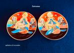 Satsuma Bordjes ø 13 cm Goud Oranje 3 figuren Japan Gemerkt, Antiek en Kunst, Ophalen