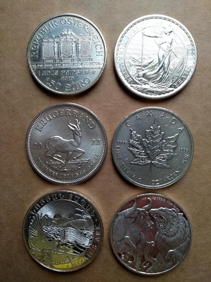 1 troy ounce ozt zilveren munten Krugerrand Maple Leaf etc., Postzegels en Munten, Edelmetalen en Baren, Zilver, Ophalen