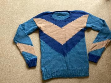 Nieuwe, blauwe vintage herentrui maat L handgebreid beschikbaar voor biedingen