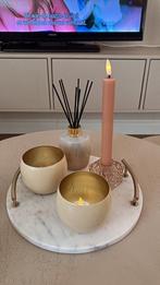 Dienblad marmer met decoratie, Verzenden, Zo goed als nieuw, Rond, Overige materialen