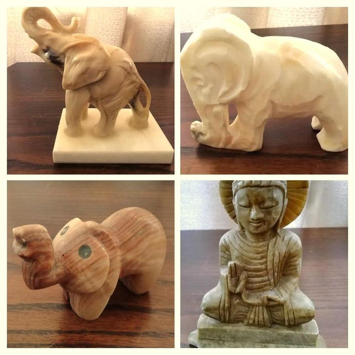 Beeldjes van natuursteen boedha - olifant - marmer, Antiek en Kunst, Curiosa en Brocante, Ophalen of Verzenden
