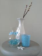 Twee vaasjes en een waxinelichthouder, Wit, Ophalen of Verzenden, Minder dan 50 cm, Glas