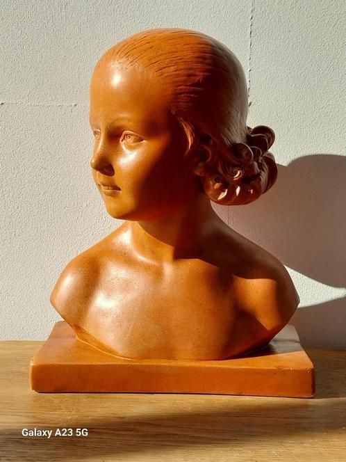 Art Deco borstbeeld meisje gesigneerd Renet, Antiek en Kunst, Kunst | Beelden en Houtsnijwerken, Ophalen of Verzenden