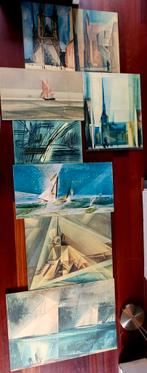 8x Lyonel Feiniger Hans Hartung  o.a. platen op hout, Ophalen