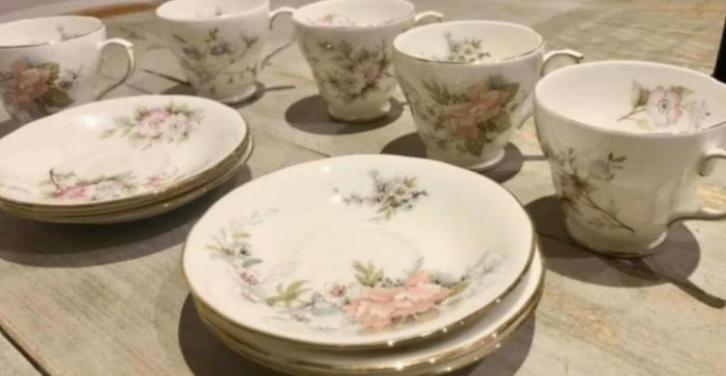 Maythorne Winchester China 468 - vijf kop en schotels, Verzamelen, Porselein, Kristal en Bestek, Zo goed als nieuw, Kop en/of schotel