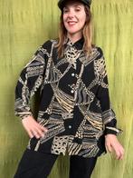 Vintage blouse, maat 40/42 - L/XL - zwart & goud - 90's, Maat 38/40 (M), Zwart, Ophalen of Verzenden, Vintage