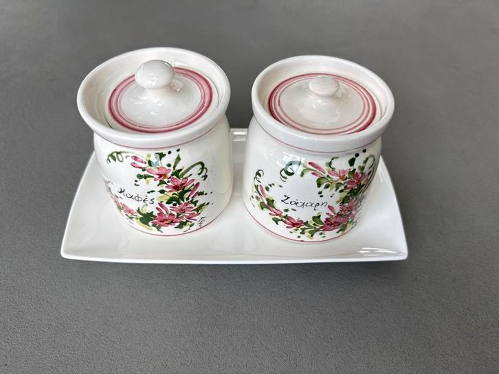 Aardewerk Potjes met Deksel op Schaal Grieks, Huis en Inrichting, Keuken | Servies, Zo goed als nieuw, Overige typen, Overige stijlen