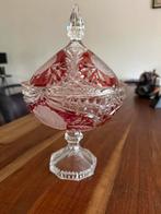 XL Boheemse kristallen bonbonnière – rood glas 32 cm, Antiek en Kunst, Antiek | Glas en Kristal, Ophalen of Verzenden