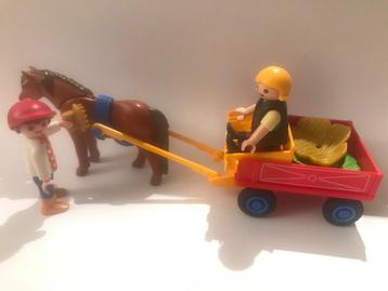 Playmobil pony + karretje + 2 figuren