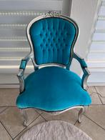 Barokke fauteuil met zilver en heldere turquoise bekleding, Ophalen