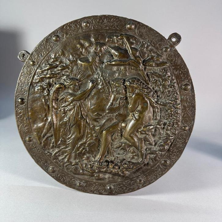 Bronzen wandplaquette Aartsengel Michaël – Adam en Eva, Antiek en Kunst, Antiek | Koper en Brons, Brons, Ophalen of Verzenden