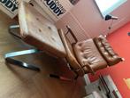 Vintage bruine leren fauteuil met voetenbank, Huis en Inrichting, Fauteuils, Ophalen, Gebruikt, Leer, 75 tot 100 cm