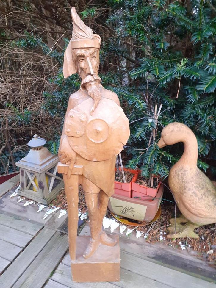 Houten Beeld - Ridder met Schild en Zwaard, Antiek en Kunst, Kunst | Beelden en Houtsnijwerken, Ophalen of Verzenden