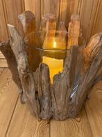 Kandelaar van teakhout/glas, Huis en Inrichting, Woonaccessoires | Kandelaars en Kaarsen, Gebruikt, 25 tot 50 cm, Ophalen of Verzenden
