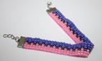 Geweven armband in roze, grijs en paars, Sieraden, Tassen en Uiterlijk, Armbanden, Nieuw, Overige materialen, Ophalen of Verzenden