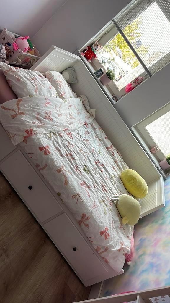 Ikea bed hemnes uitschuifbaar, Huis en Inrichting, Slaapkamer | Bedden, Gebruikt, Tweepersoons, 140 cm, Hout, Wit, Ophalen