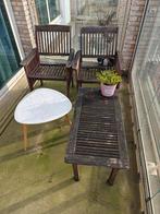 Gratis ophalen Houten Balkonset met 2 Stoelen en Tafel, Tuin en Terras, Gebruikt, Bijzettafel, Tuinset, Hout