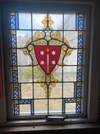 Antiek glas in lood raam met wapenschild, Doe-het-zelf en Verbouw, Glas en Ramen, Ophalen, Gevelraam of Ruit, Gebruikt, Minder dan 80 cm