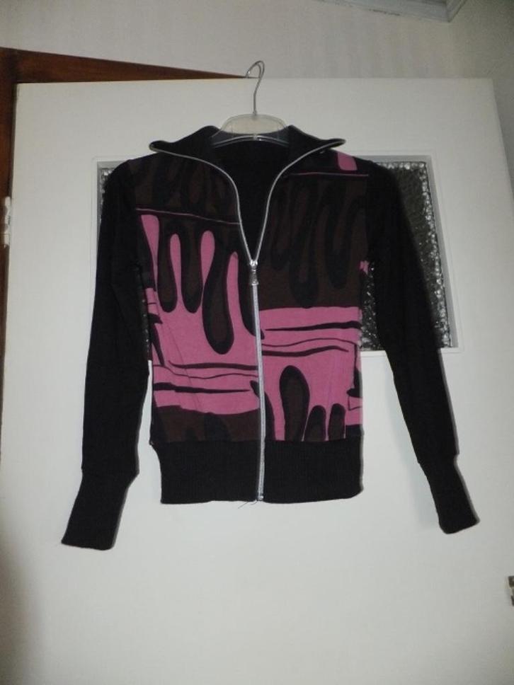 Leuk vestje met artistieke print, oudroze bruin zwart 36 S., Kleding | Dames, Truien en Vesten, Zo goed als nieuw, Maat 36 (S)