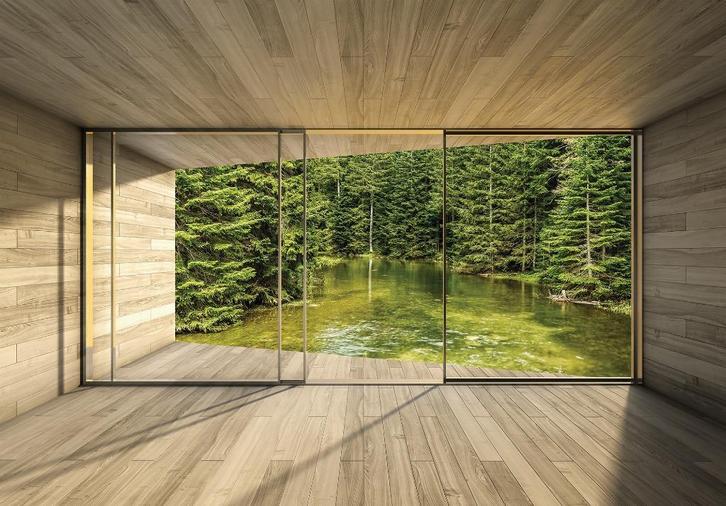 3D fotobehang Bosbeek - Doorkijk - Vlies behang 416 x 254 cm, Huis en Inrichting, Stoffering | Behang, minder dan 10 m², Verzenden
