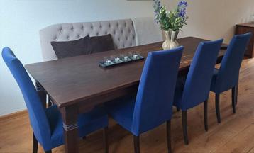 Houten eettafel donkerbruin 225x89cm met lade beschikbaar voor biedingen