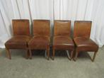 4 degelijke lederen stoelen, Ophalen, Bruin, Hout, Zo goed als nieuw