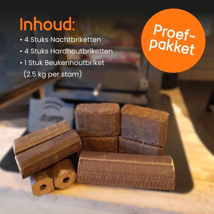 briketten proef pakket, Tuin en Terras, Haardhout, Overige houtsoorten, 6 m³ of meer, Ophalen of Verzenden