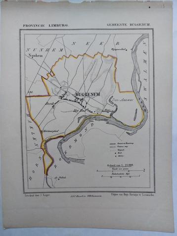 13 / Bruggenum Berik Maas Nunhem Litho uit 1866 J. Kuyper beschikbaar voor biedingen