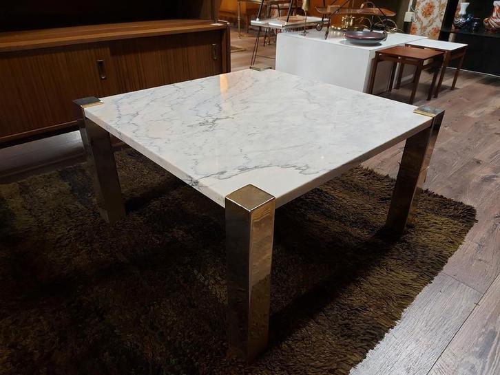 Vintage marmeren salontafel messing hollywood regency tafel, Huis en Inrichting, Tafels | Salontafels, Zo goed als nieuw, Minder dan 50 cm