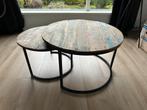 Set van 2 Bijzettafels - Hout & Metaal, Ophalen, Gebruikt, 50 tot 100 cm, Rond