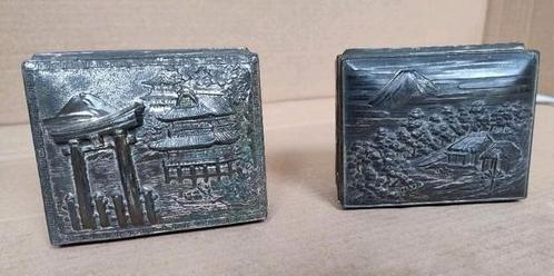 2 oude Japanse zilver Snuisterij Sieradendoosjes, Antiek en Kunst, Antiek | Goud en Zilver, Zilver, Ophalen of Verzenden