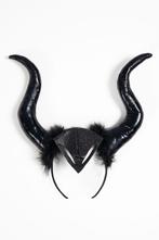 Zwarte hoorns maleficent haarband heks diadeem dons glossy, Carnaval, Nieuw, Ophalen of Verzenden, Accessoires