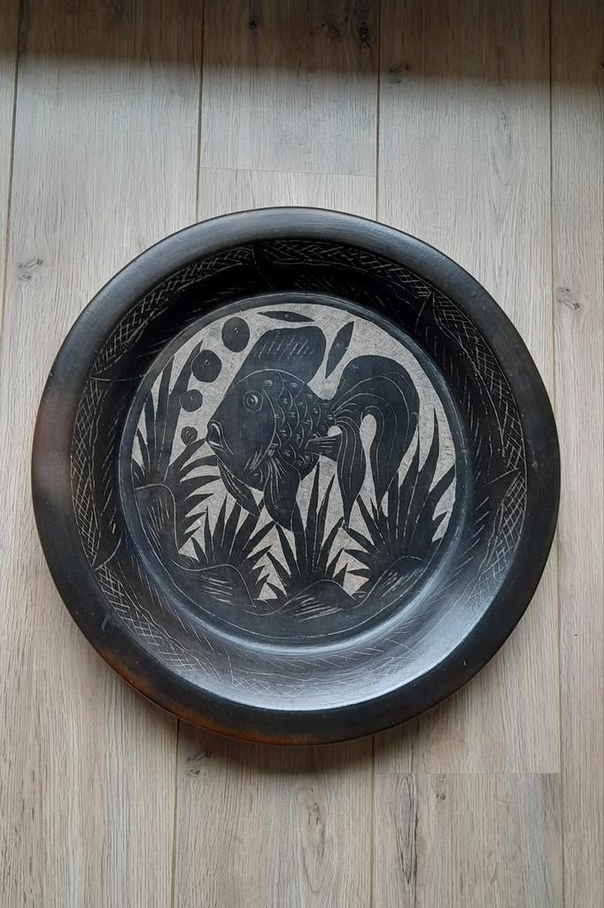 Schaal aardewerk vis folkart 50cm bruin, Antiek en Kunst, Ophalen of Verzenden
