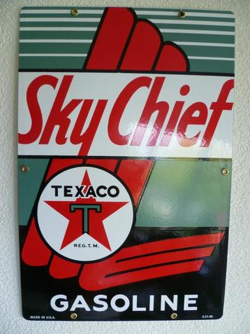 EMAILLE RECLAME BORD"TEXACO SKYCHIEF GASOLINE"UIT USA 1990 beschikbaar voor biedingen