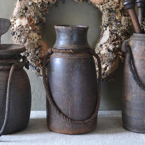 Oude houten Himachal pot Nepalese kruik, Huis en Inrichting, Woonaccessoires | Vazen, Gebruikt, Overige kleuren, Minder dan 50 cm
